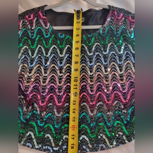 Vtg M 70s Rainbow Mattalic Chevron Sequin Disco Crop Top RIO Blouse USA UNION - Picture 5 of 10